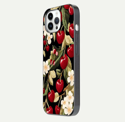 Bloom Thread Art Glass Case for iPhone 14 Pro side-angle image showing texture depth and gloss reflection