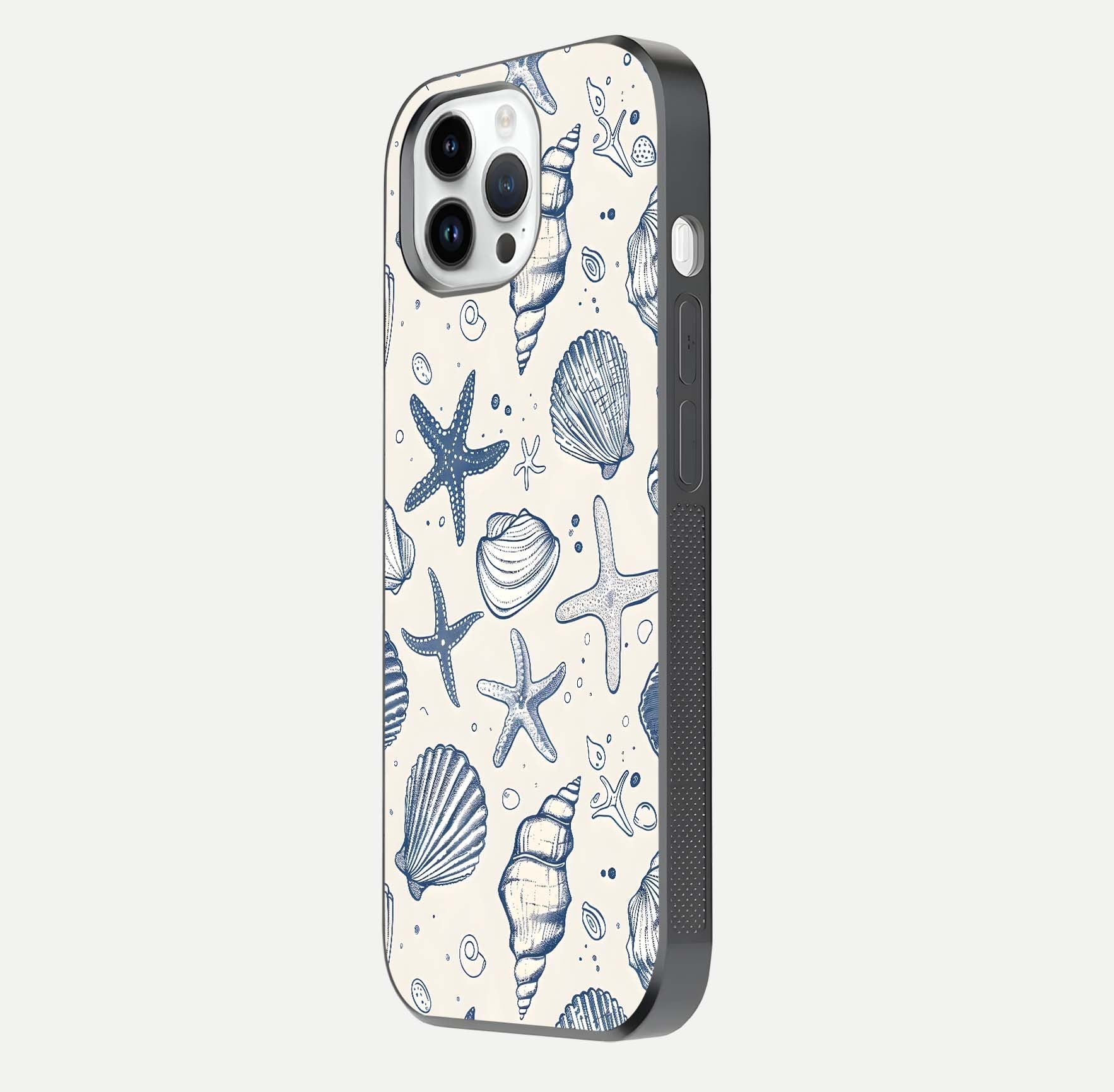 Blue Ocean Outline Glass Case for iPhone 16 Pro side-angle view showing clear edge lines and oceanic blue glow