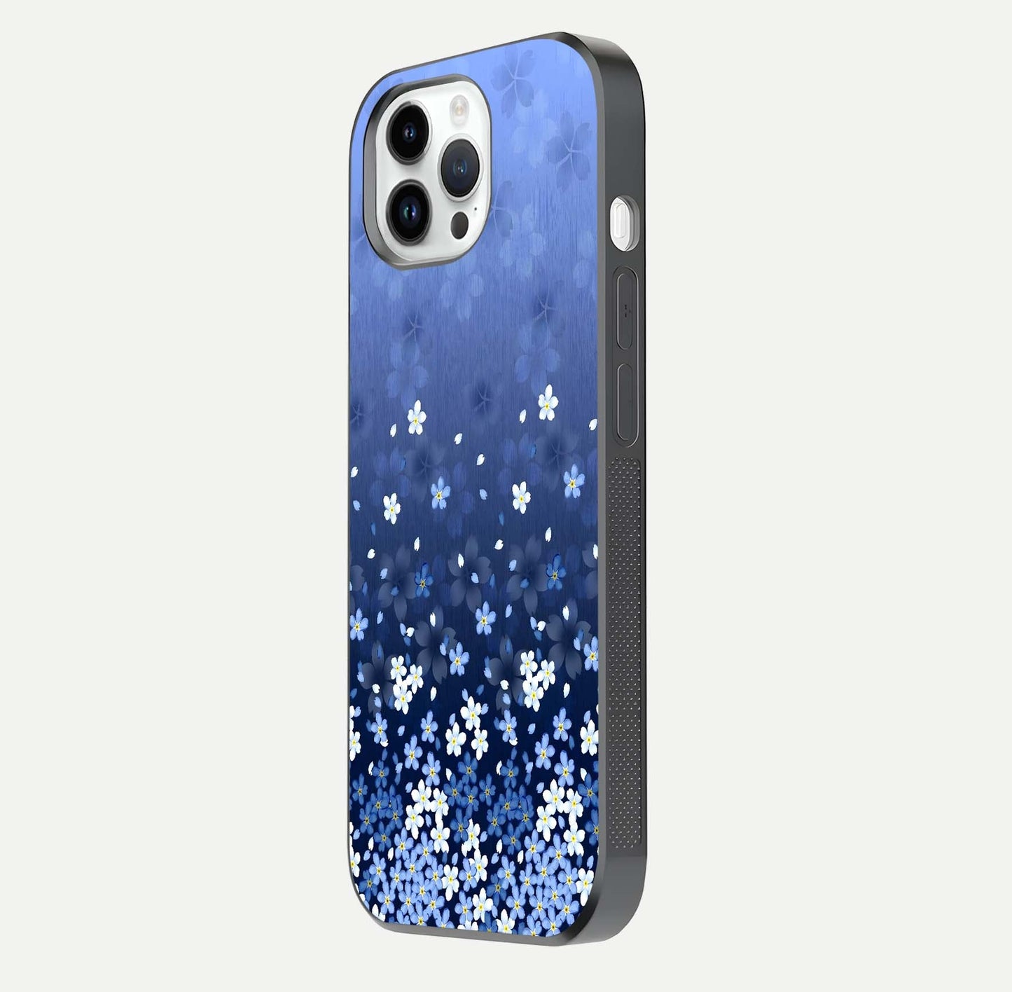 Blue Starry Glass Case for iPhone 16 Pro side-angle photo showing light reflection and detailed star pattern