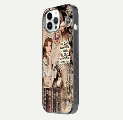 Bookish Dream World Glass Case for iPhone 14 Pro side-angle image showing detail depth and smooth corner polish
