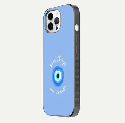 Bright Future Ahead Glass Case for iPhone 14 Pro side-angle image displaying edge smoothness and reflective surface