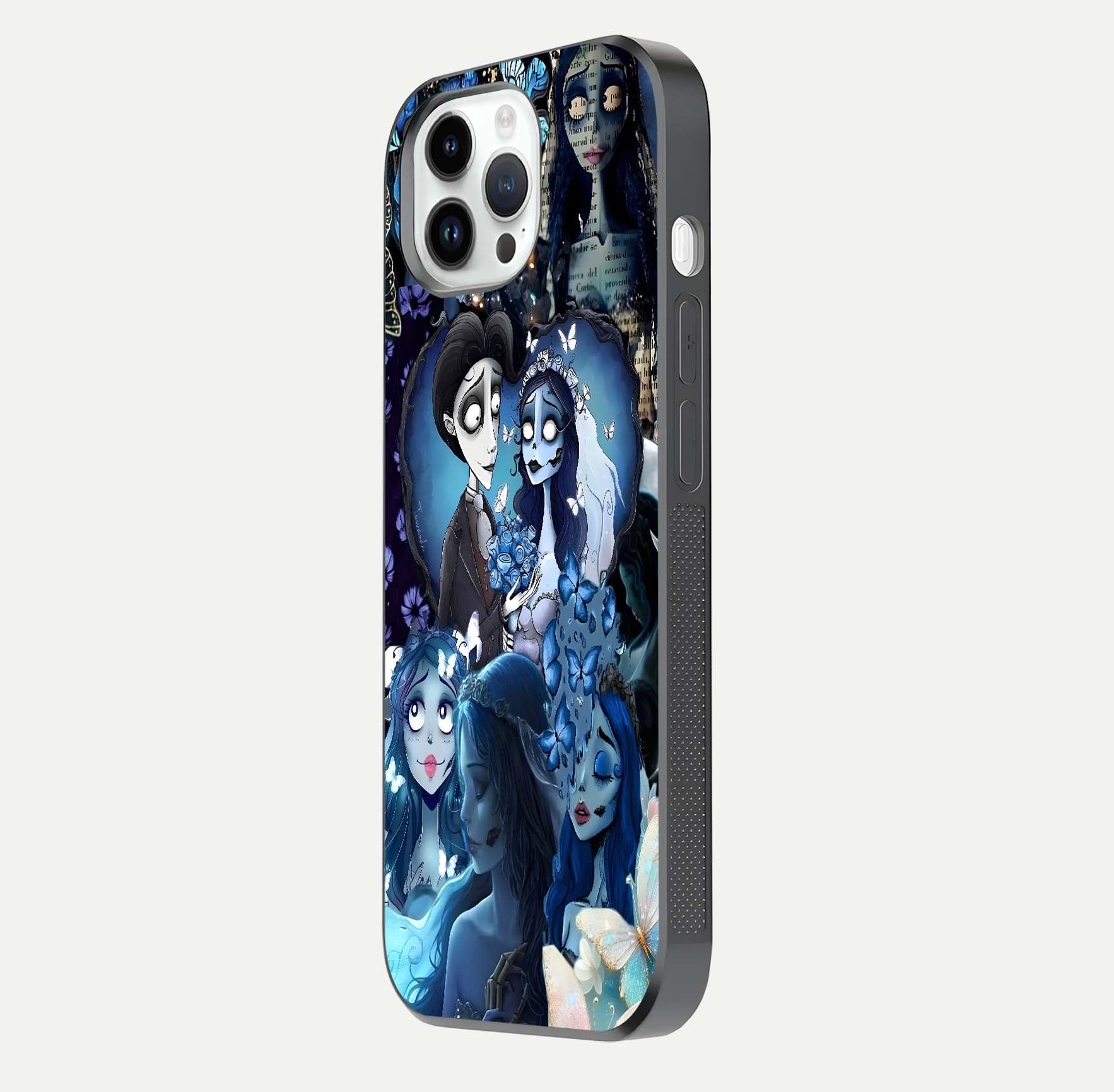 Butterfly Ghost Soul Glass Case for iPhone 14 Pro side-angle image capturing edge light and deep design tones