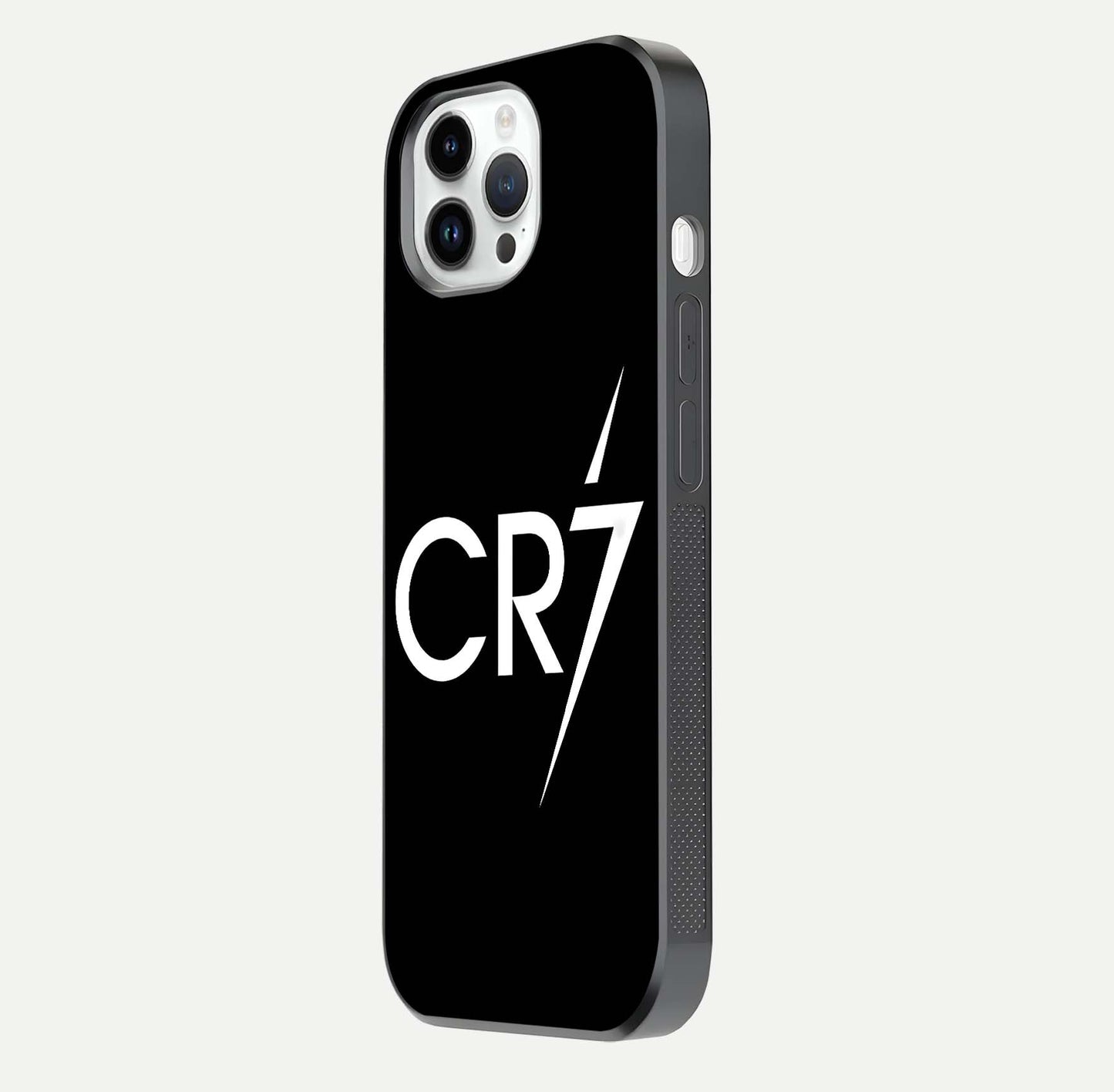 CR7 Elite Strike Glass Case for iPhone 14 Pro side-angle image showing polished edges and vibrant design