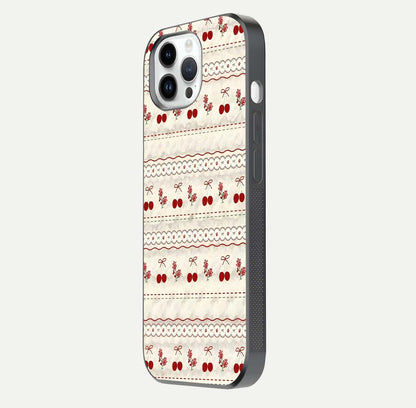 Cherry Bloom Charm Glass Case for iPhone 14 Pro side-angle photo showing flower detail and edge light