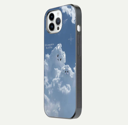 Cloud Bunny Dreams Glass Case for iPhone 14 Pro side-angle image capturing gloss texture and edge glow