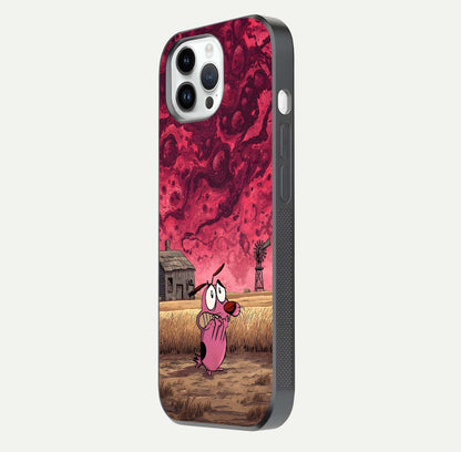 Courage Under Sky Glass Case for iPhone 14 Pro side-angle photo showing gloss tone and curve highlight