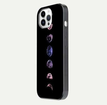 Crimson All Planets Glass Case for iPhone 14 Pro side-angle photo capturing edge glow and glass reflection