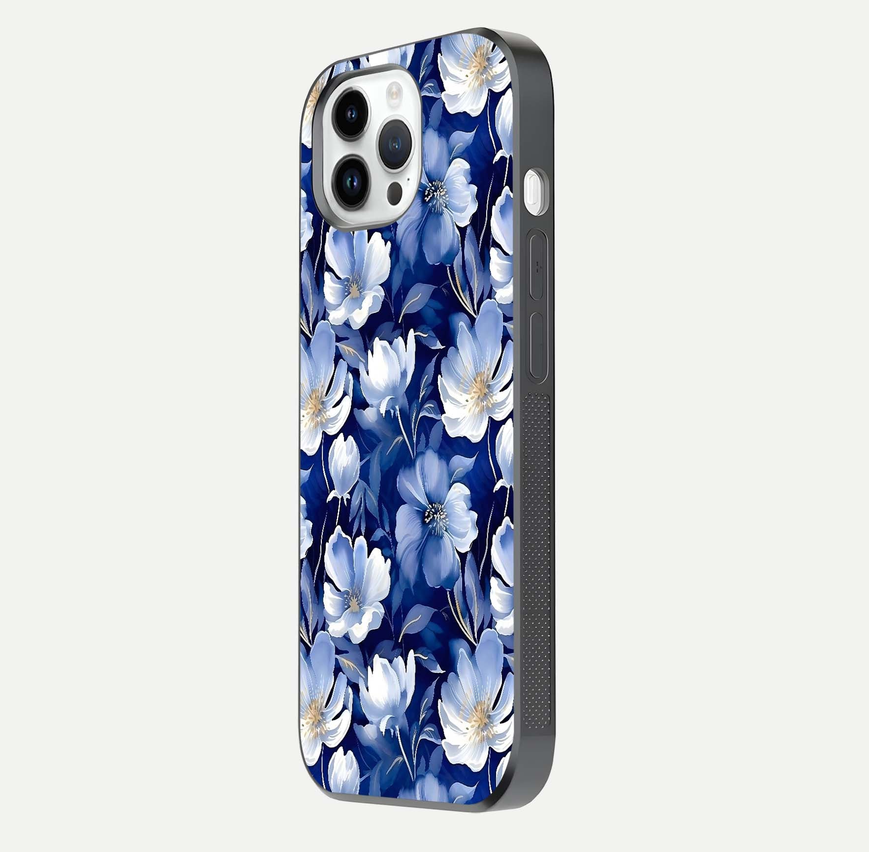 Cute Floral Patterns Glass Case for iPhone 14 Pro side-angle image showing polished surface and gloss tone