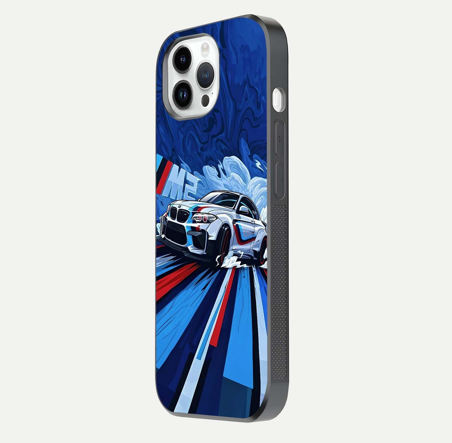 Drift Power Rush Glass Case for iPhone 14 Pro side-angle image capturing reflection glow and smooth curve