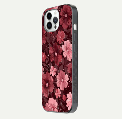 Flower Blush Bloom Glass Case for iPhone 14 Pro side-angle photo showing glass reflection and delicate hues
