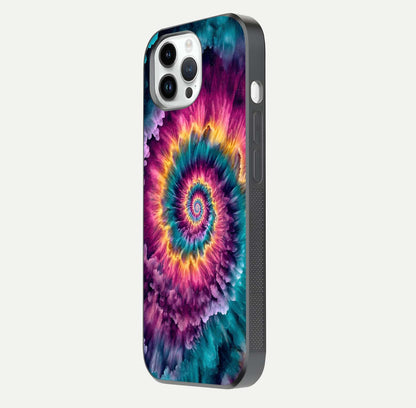 Galactic Spiral Burst Glass Case for iPhone 14 Pro side-angle image showing reflection clarity and vivid galactic texture