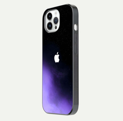 Galaxy Apple Aura Glass Case for iPhone 14 Pro side-angle image showing glossy surface and soft reflection hues