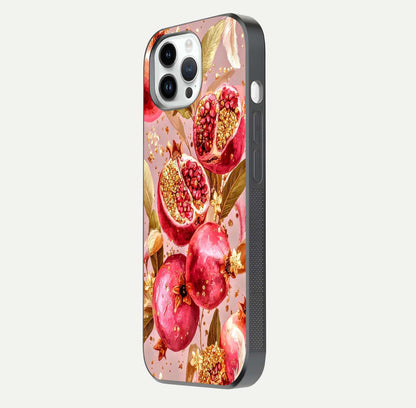 Golden Bloom Glow Glass Case for iPhone 14 Pro side-angle image showing light reflection, gloss texture, and rich tone