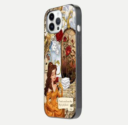 Golden Dream Belle Glass Case for iPhone 14 Pro side-angle image showing reflective edges and premium golden tint