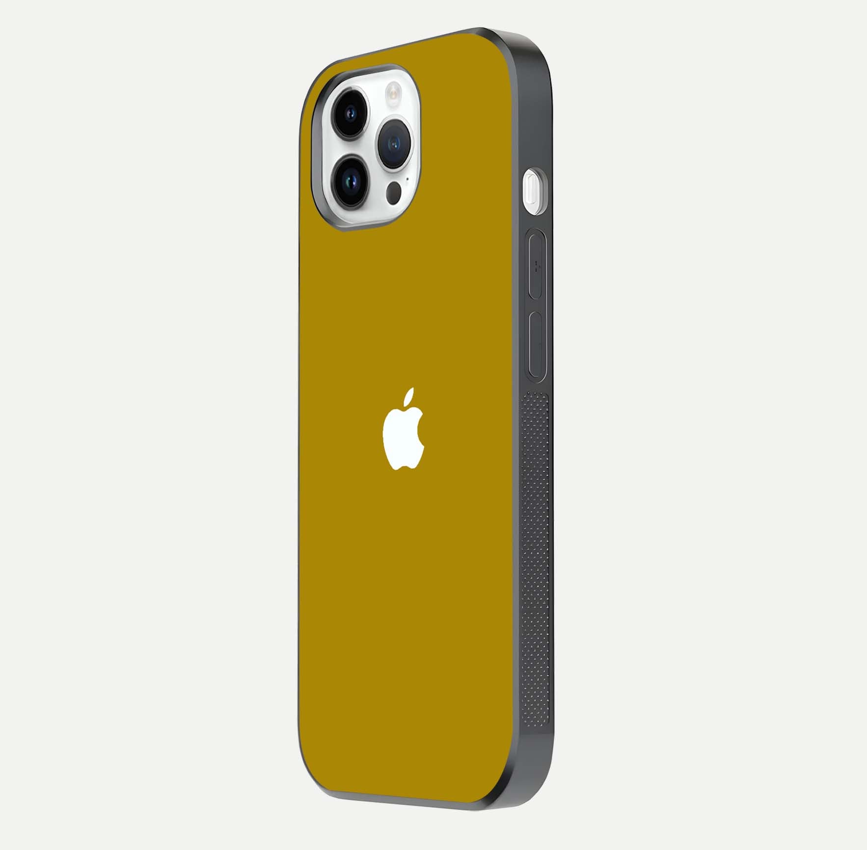 Golden Luxe Aura Glass Case for iPhone 14 Pro side-angle image showing reflection clarity and aura glow