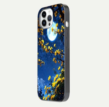Golden Night Glow Glass Case for iPhone 14 Pro side-angle image showing reflection clarity and elegant golden tone