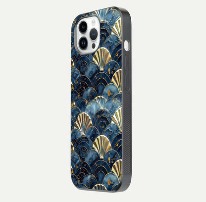 Golden Wave Luxe Glass Case for iPhone 14 Pro side-angle image showing reflection clarity and polished finish