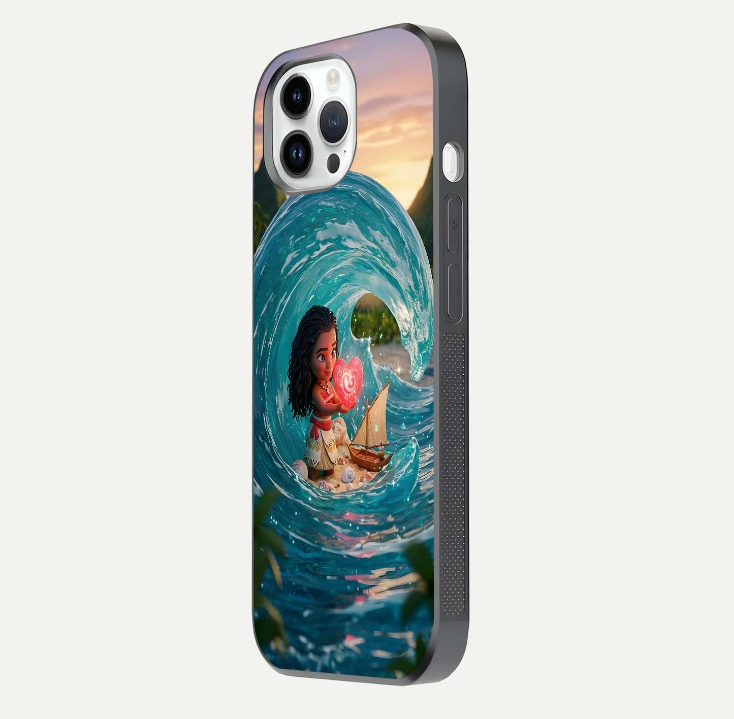 Heart of Ocean Glass Case for iPhone 14 Pro side-angle image showing reflection clarity and deep ocean texture