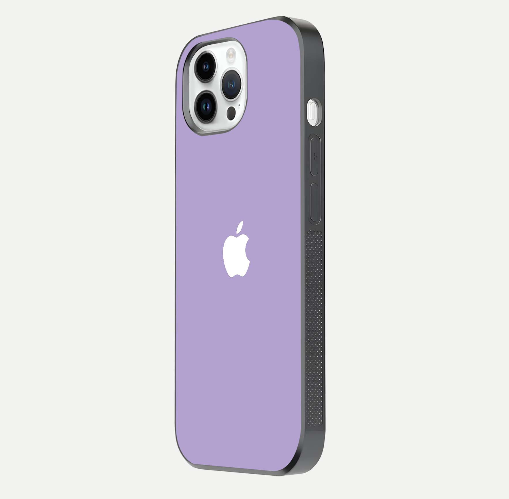 Lavender Soft Minimal Glass Case for iPhone 14 Pro side-angle image showing smooth reflection and minimal look