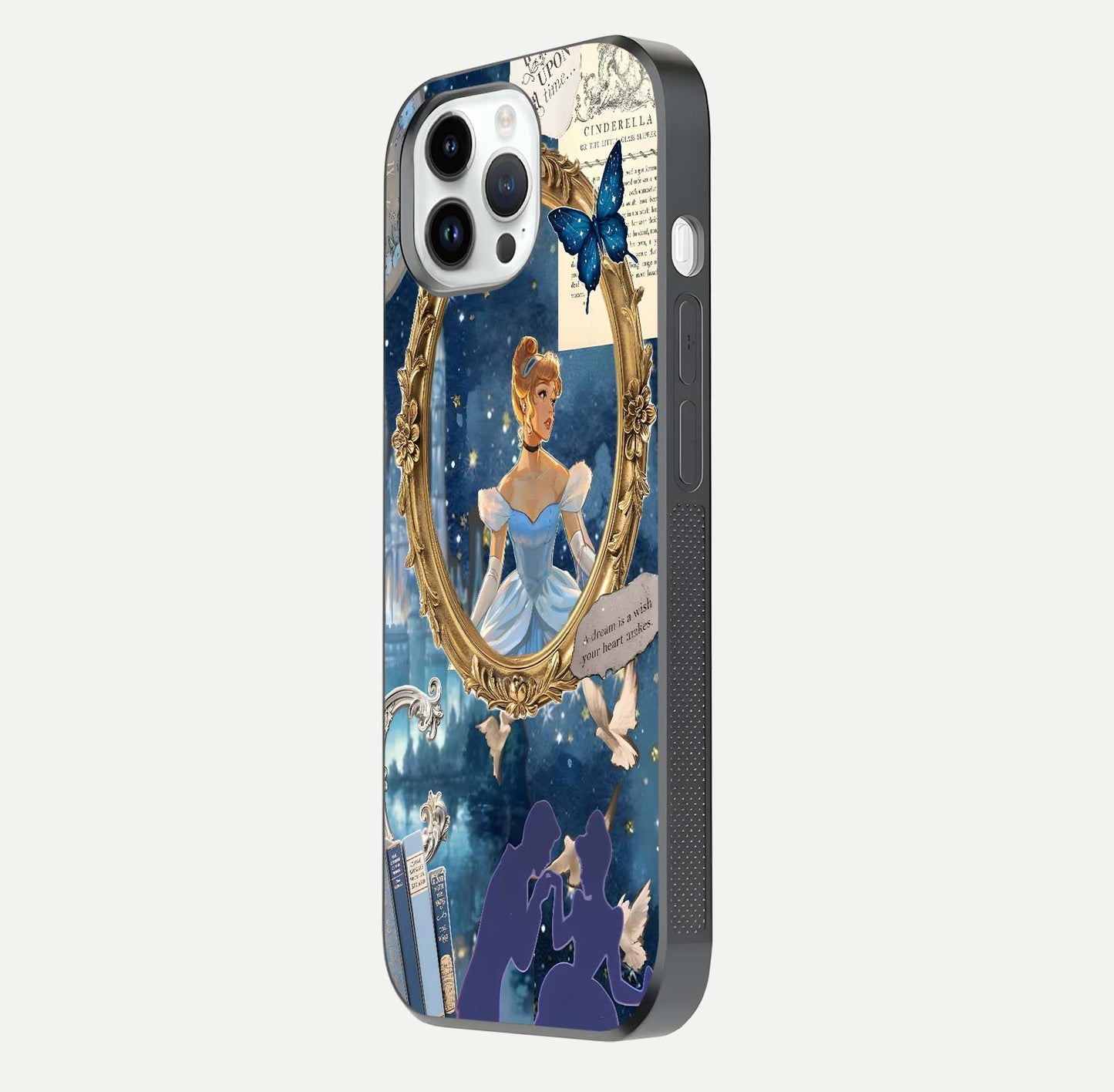Midnight Queen Glass Case for iPhone 14 Pro side-angle image showing reflection brightness and elegant tone