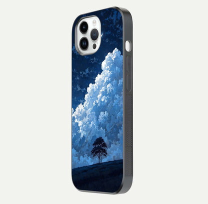 Midnight Sky Serenity Glass Case for iPhone 14 Pro side-angle image showing soft glow and smooth reflection