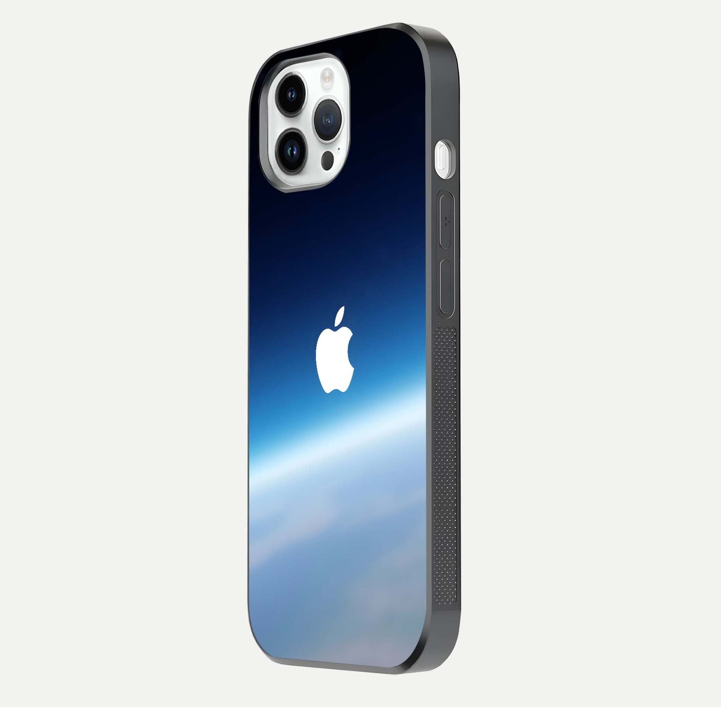 Minimal Apple Sky Glass Case for iPhone 14 Pro side-angle image showing smooth reflection and gentle sky tone