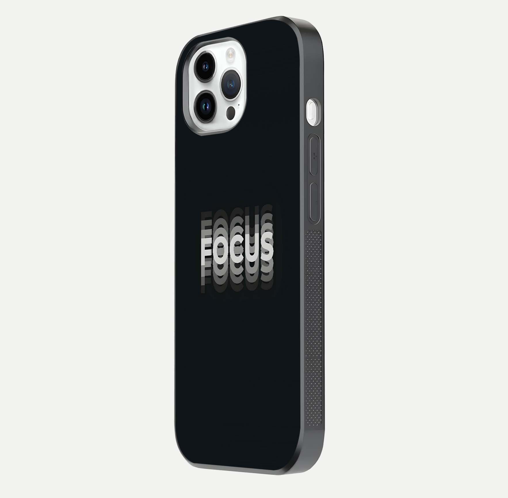 Mono Focus Vision Glass Case for iPhone 14 Pro side-angle image showing smooth reflection and minimal tones