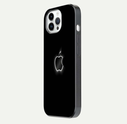 Neon Apple Glow Glass Case for iPhone 14 Pro side-angle image showing light reflection and glow effect