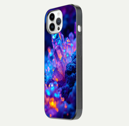 Neon Aura Shards Glass Case for iPhone 14 Pro side-angle image showing light depth and glossy contrast