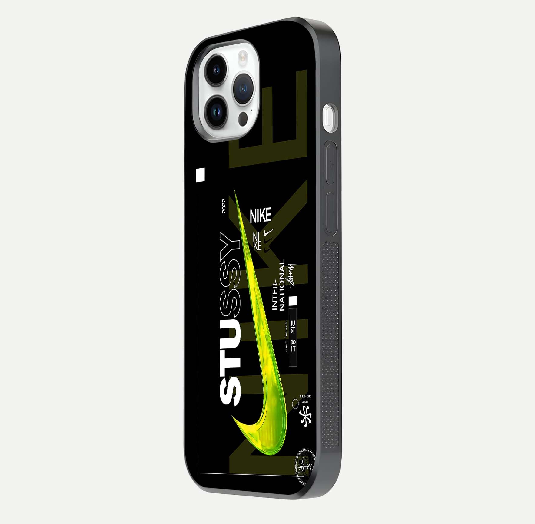 Neon Street Edition Glass Case for iPhone 14 Pro side-angle image showing reflection depth and modern tones