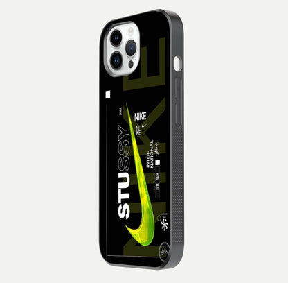 Neon Street Edition Glass Case for iPhone 14 Pro side-angle image showing reflection depth and modern tones