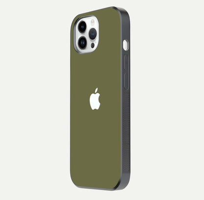 Olive Matte Essence Glass Case for iPhone 14 Pro side-angle image showing soft hue and elegant smooth surface
