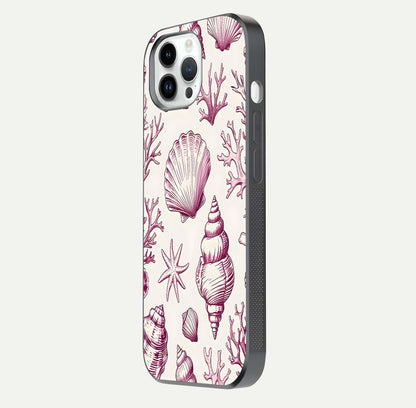 Pink Shells Outline Glass Case For iPhone 14 Pro