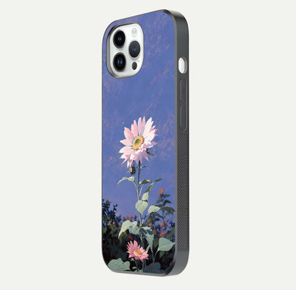 Pink Sunflower Glow Glass Case For iPhone 14 Pro