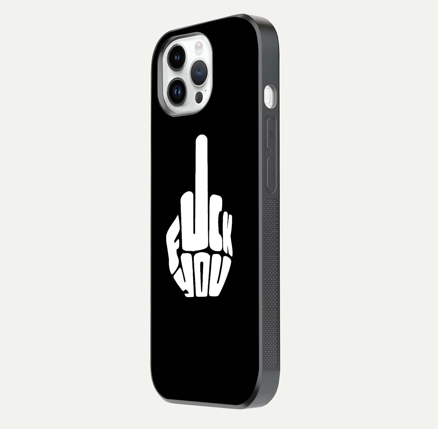 Rebel Mode On Glass Case for iPhone 14 Pro side-angle image showing reflection, edge detail, and text clarity