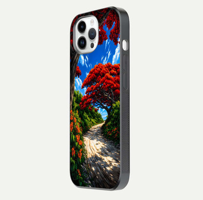 Red Trees Pathway Glass Case For iPhone 14 Pro