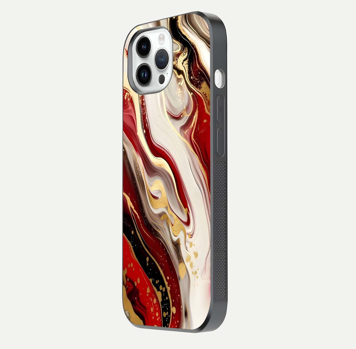 Red & White Marble Glass Case For iPhone 14 Pro