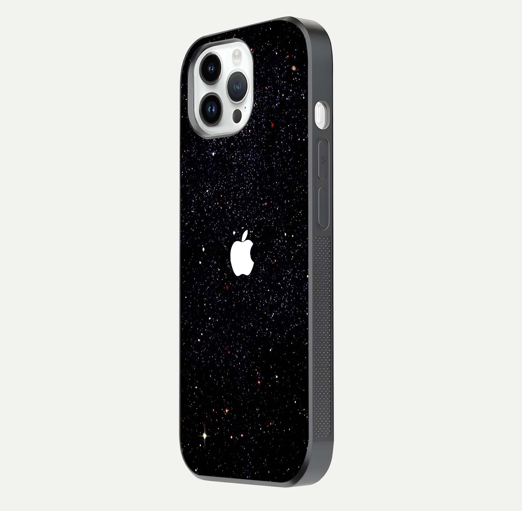 Starry Apple Galaxy Glass Case for iPhone 14 Pro side-angle image showing gloss and star pattern detail
