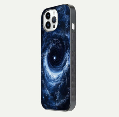 Stunning Galaxy Glass Case for iPhone 14 Pro side-angle image showing glossy reflection and space detailing