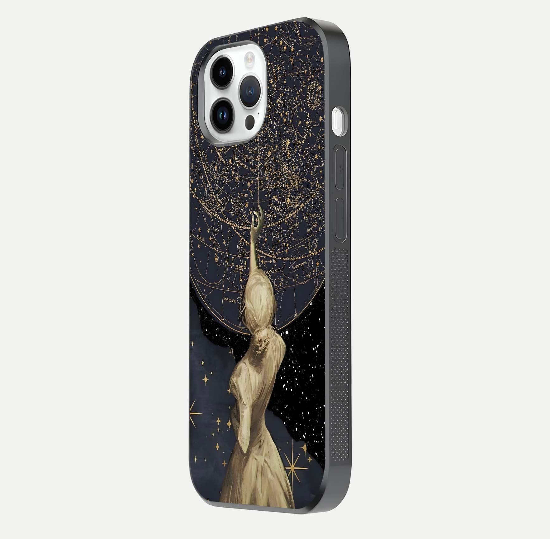 Taylor Swift Girl Glass Case for iPhone 14 Pro side-angle image showing glossy surface and color tone