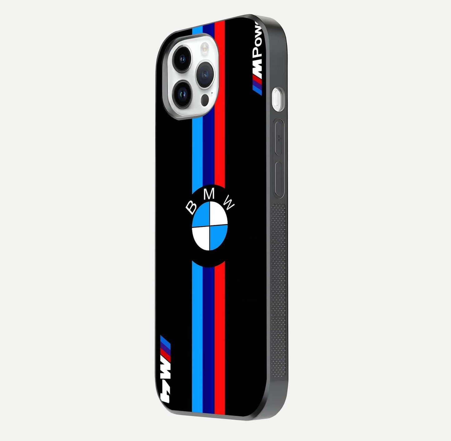 Turbo BMW Beast Glass Case for iPhone 14 Pro side-angle image showing reflection and sleek edge styling