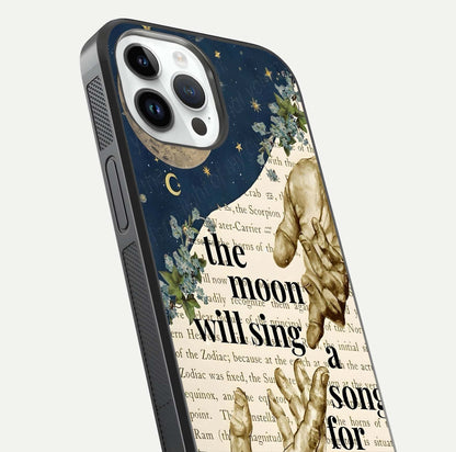 Aesthetic Divine Glass Case for iPhone 16 Pro close-up angled shot showing detailed divine artwork and gloss reflection