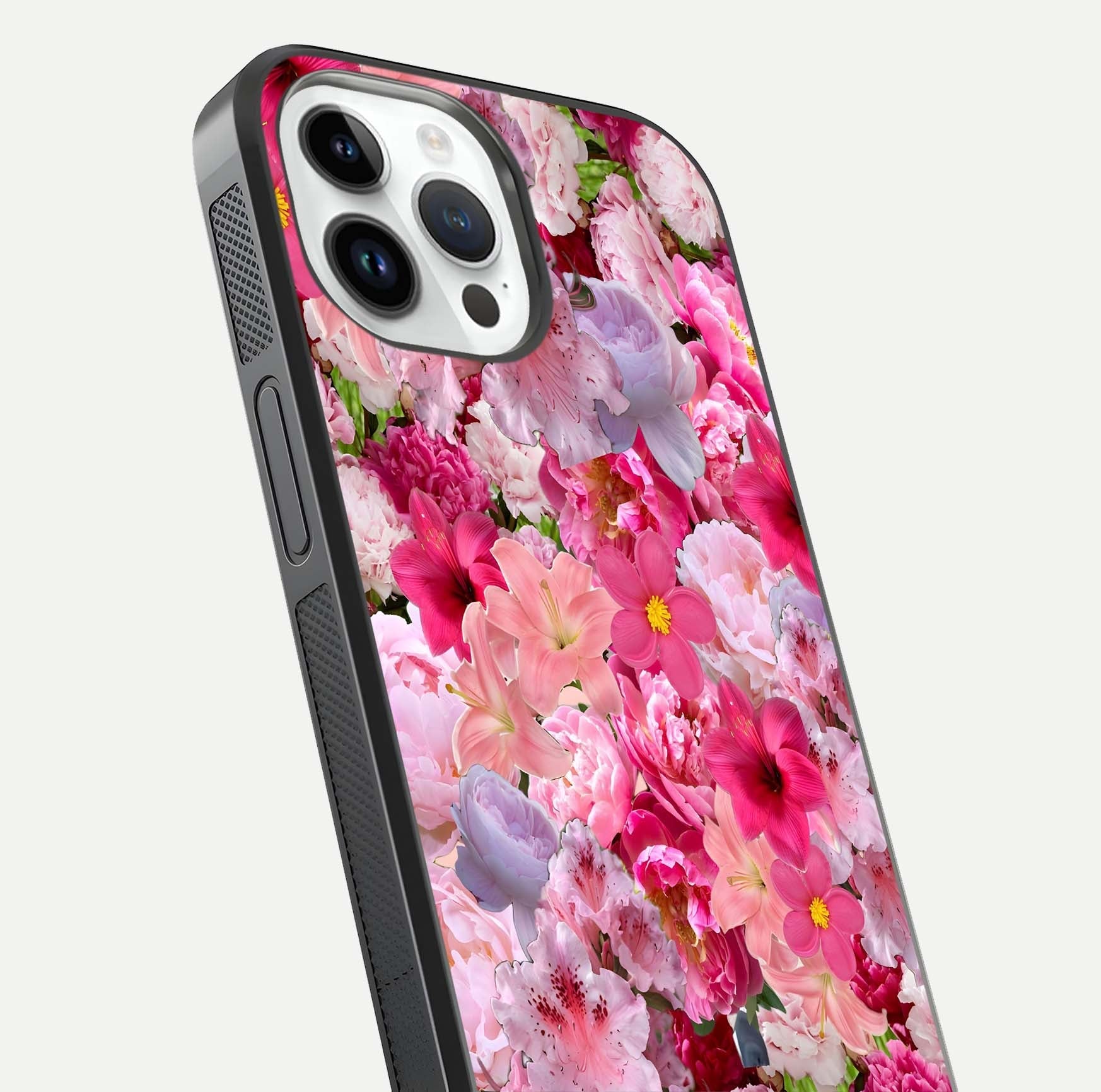 Bloom Crush Fantasy Glass Case for iPhone 16 Pro close-up image showing color gradient and petal detailing