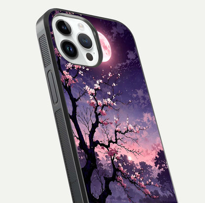 Blossom Pink Moon Glass Case for iPhone 14 Pro close-up shot showing pink tones, moon highlight, and reflection gloss