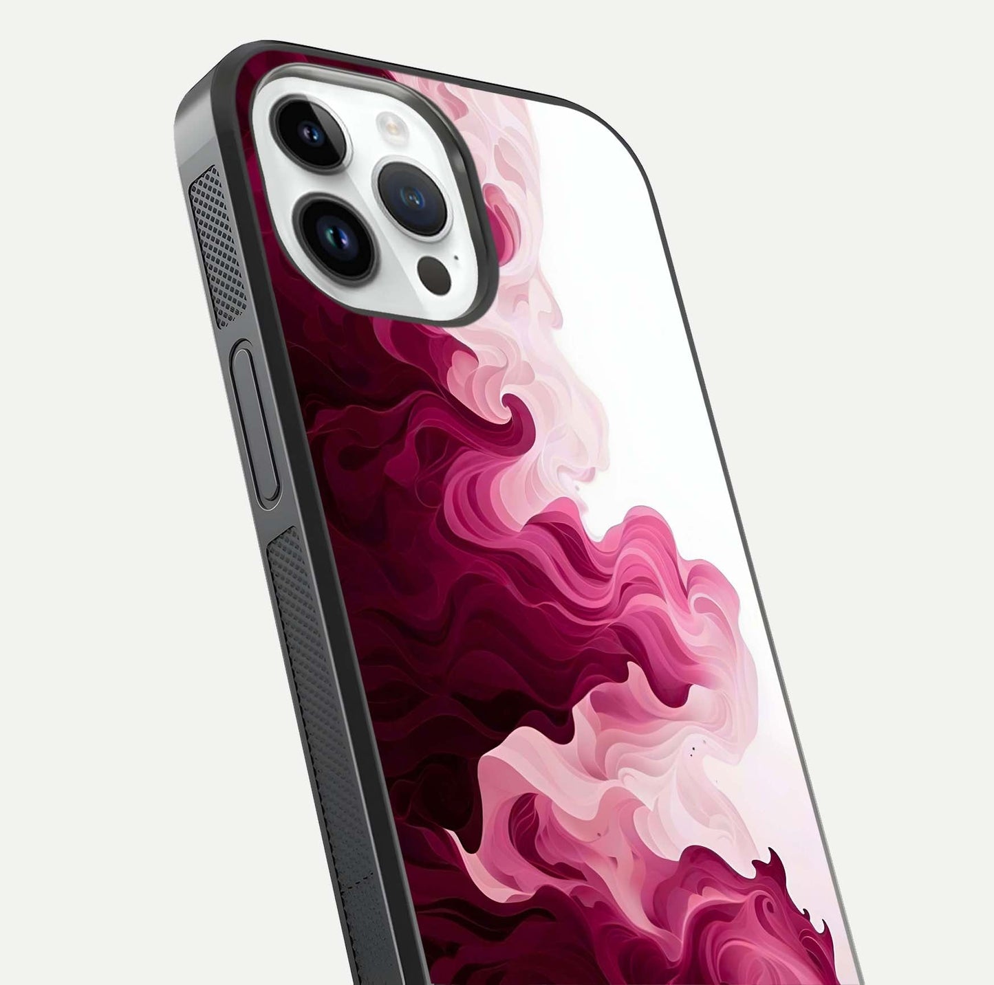 Crimson Wave Flow Glass Case for iPhone 14 Pro close-up highlighting flow texture and reflection tone