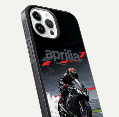 Dark Aprilla Glass Case for iPhone 14 Pro close-up highlighting detailing and reflection effect