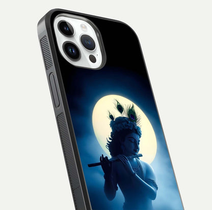 Divine Moon Flute Glass Case for iPhone 14 Pro close-up highlighting flute detail and reflection shine