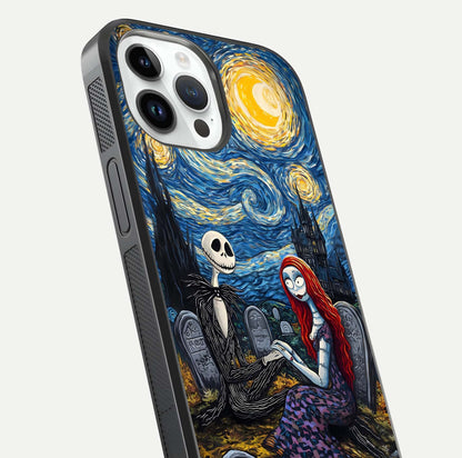 Eternal Night Love Glass Case for iPhone 14 Pro close-up highlighting stars and reflection glow