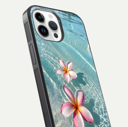 Floating Bloom Bliss Glass Case for iPhone 14 Pro close-up highlighting petal detail and reflection tone