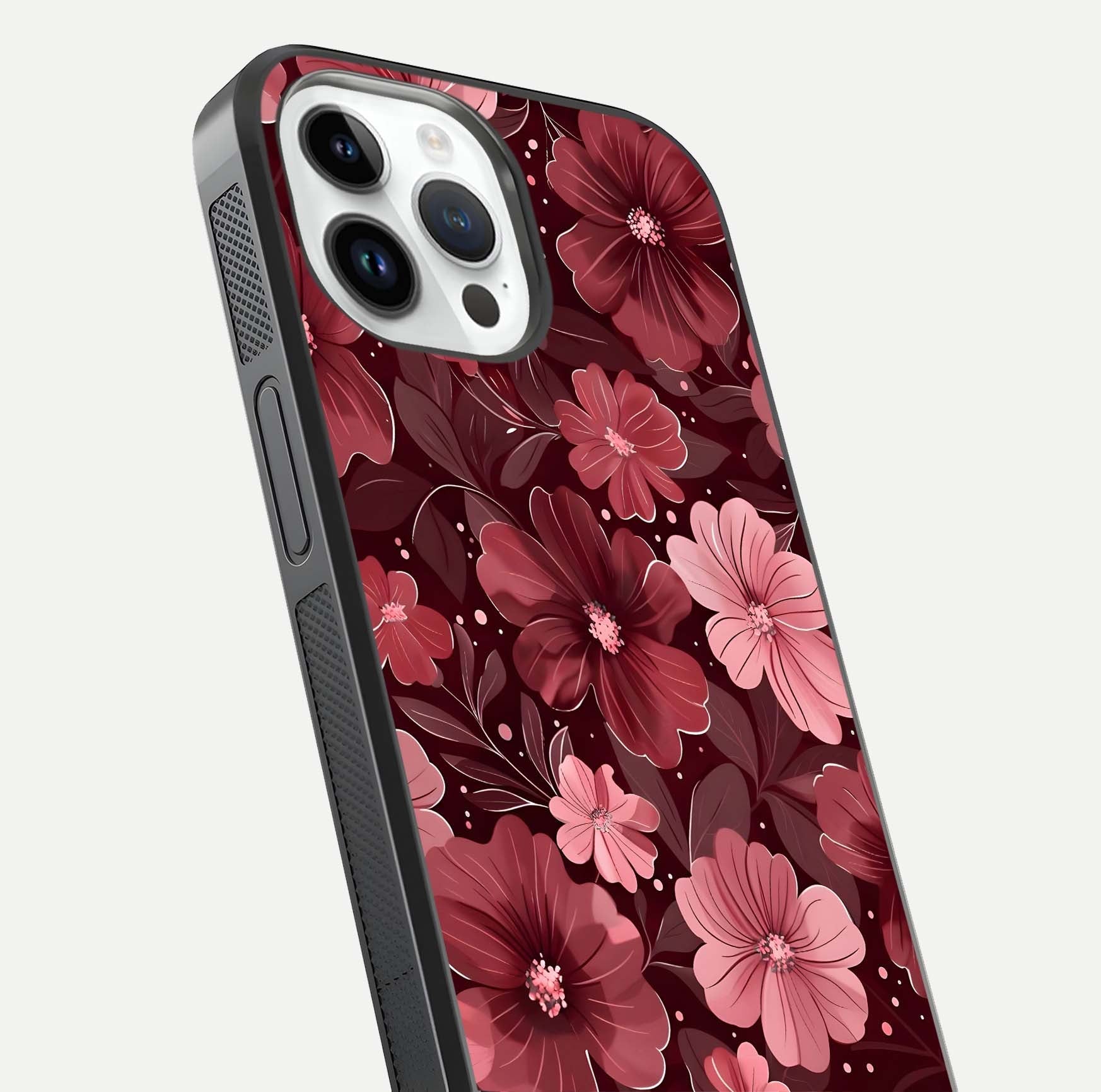 Flower Blush Bloom Glass Case for iPhone 14 Pro close-up highlighting pastel tones and reflection clarity
